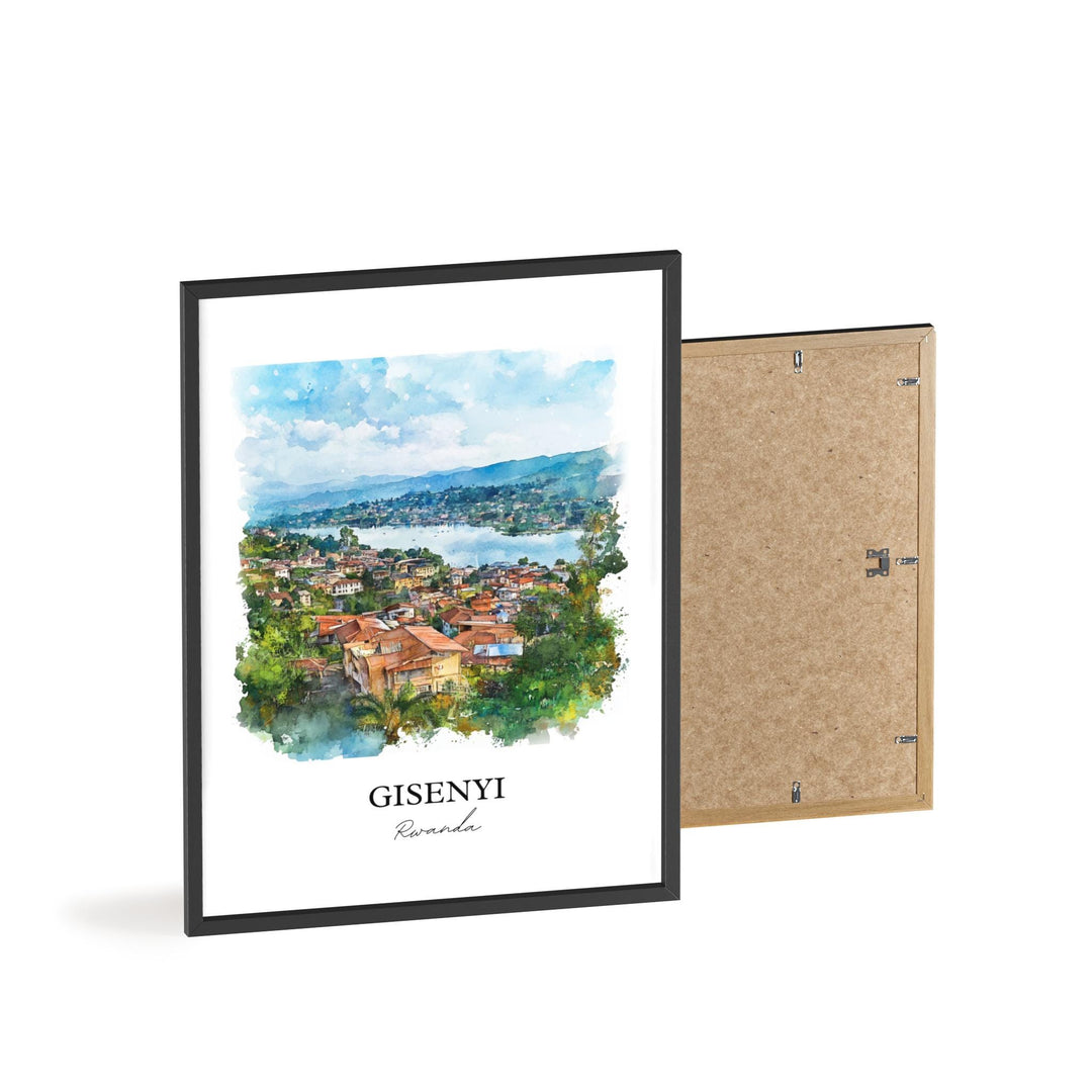 Gisenyi Wall Art, Gisenyi Rwanda Print, Rwanda Watercolor Art, Lake Kivu Gift, Travel Print, Travel Poster, Housewarming Gift