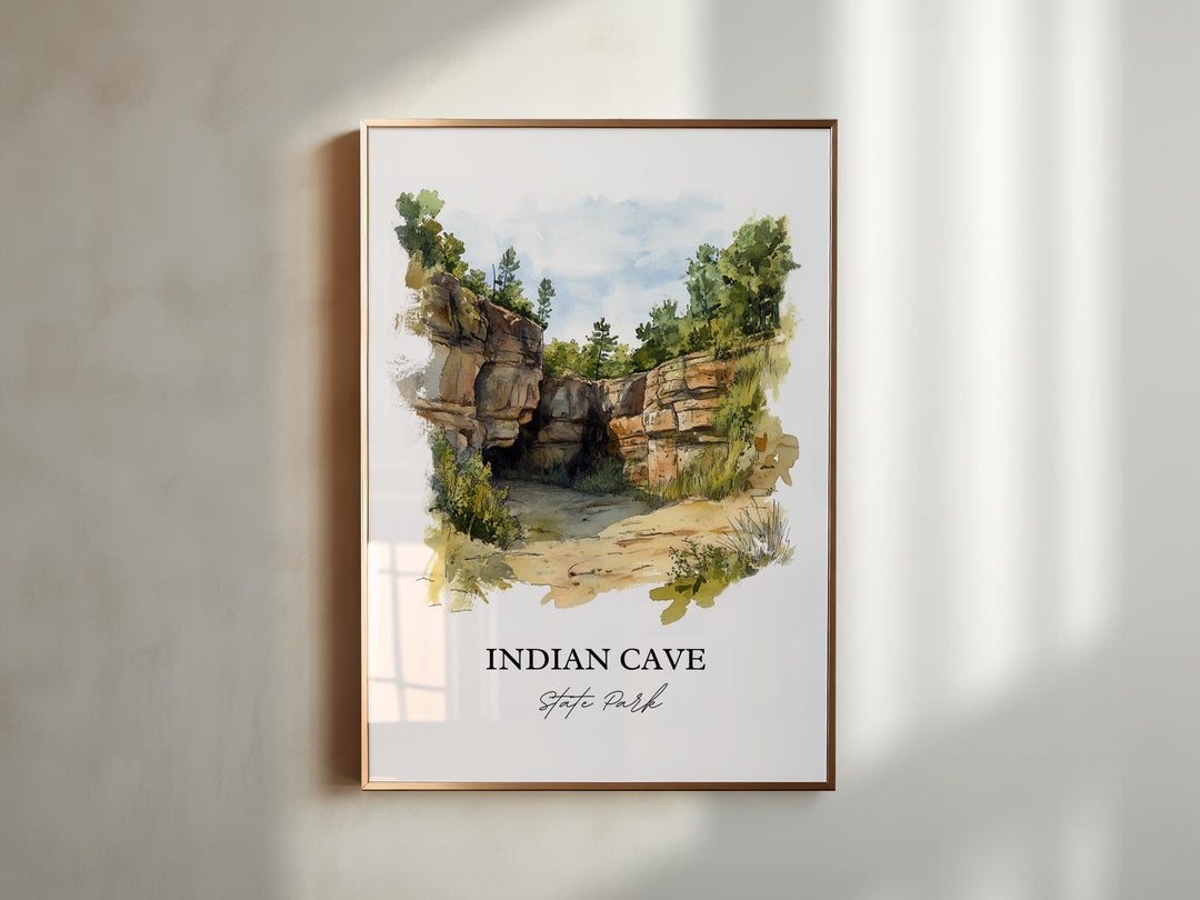 Indian Cave State Park Wall Art, Shubert NE Print, Nebraska Watercolor Art, Indian Cave Gift, Travel Print, Travel Poster, Housewarming Gift