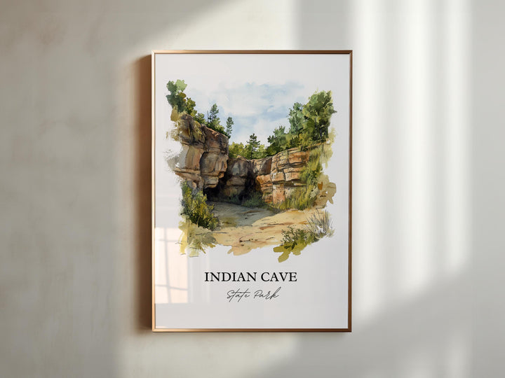 Indian Cave State Park Wall Art, Shubert NE Print, Nebraska Watercolor Art, Indian Cave Gift, Travel Print, Travel Poster, Housewarming Gift
