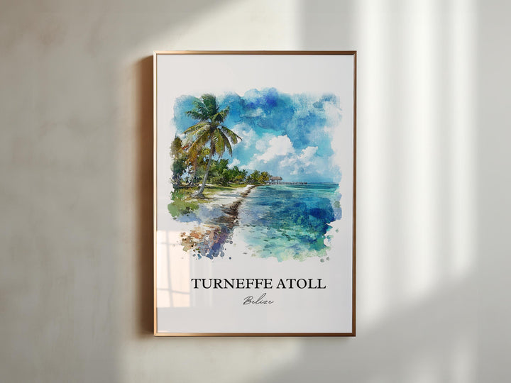 Turneffe Atoll Wall Art, Belize Print, Belize Watercolor Art, Turneffe Atoll Gift, Travel Print, Travel Poster, Housewarming Gift