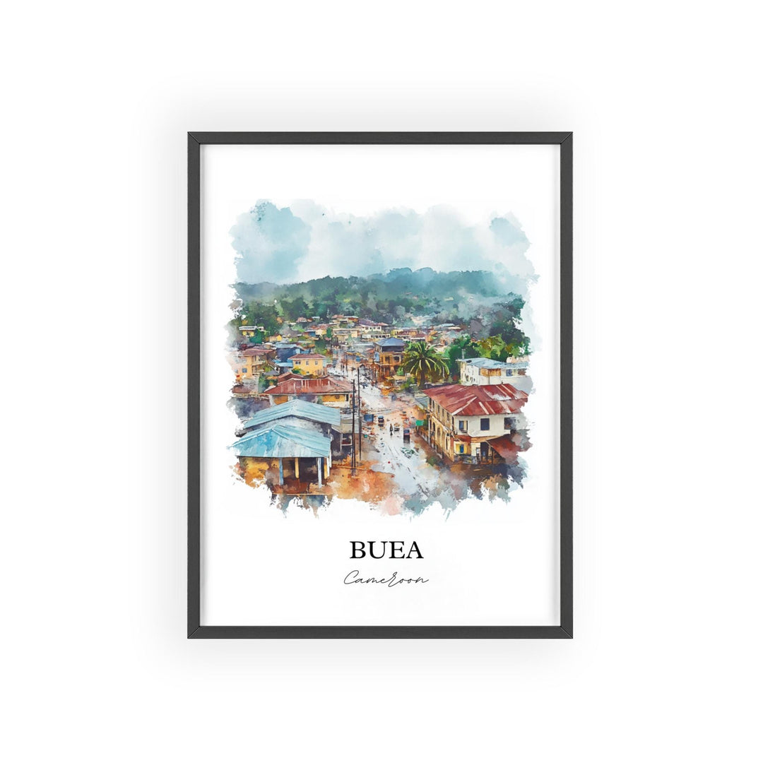 Buea Wall Art, Cameroon Print, Cameroon Watercolor Art, Buea Cameroon Gift, Travel Print, Travel Poster, Housewarming Gift