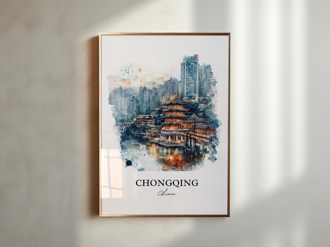 Chongqing China Wall Art, Yangtze Print, China Watercolor Art, Chongqing Gift, Travel Print, Travel Poster, Housewarming Gift