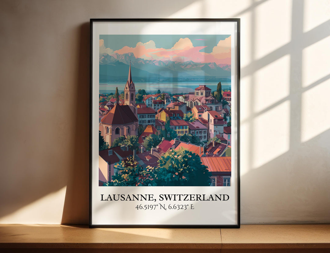 Lausanne Art, Lausanne Retro Travel Art, Switzerland Home Decor, Lausanne Gift, Swiss Travel Art, Travel Prints, Housewarming Gift