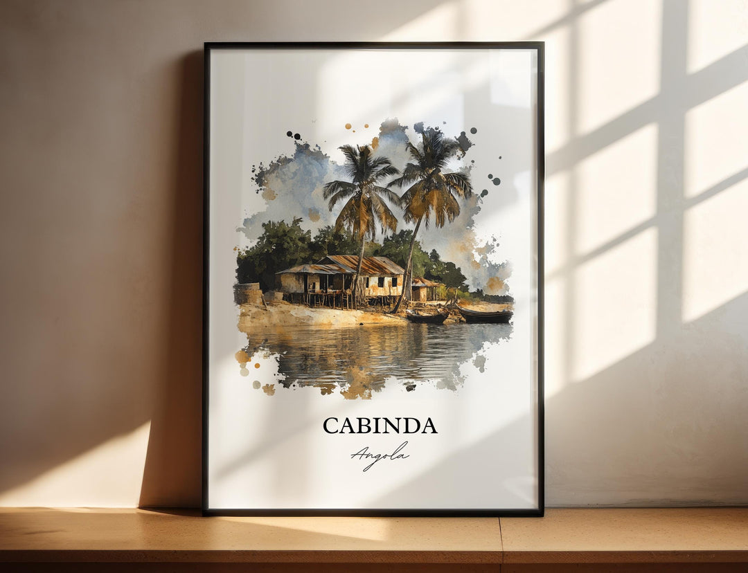 Cabinda Wall Art, Angola Print, Angola Watercolor Art, Cabinda Angola Gift, Travel Print, Travel Poster, Housewarming Gift