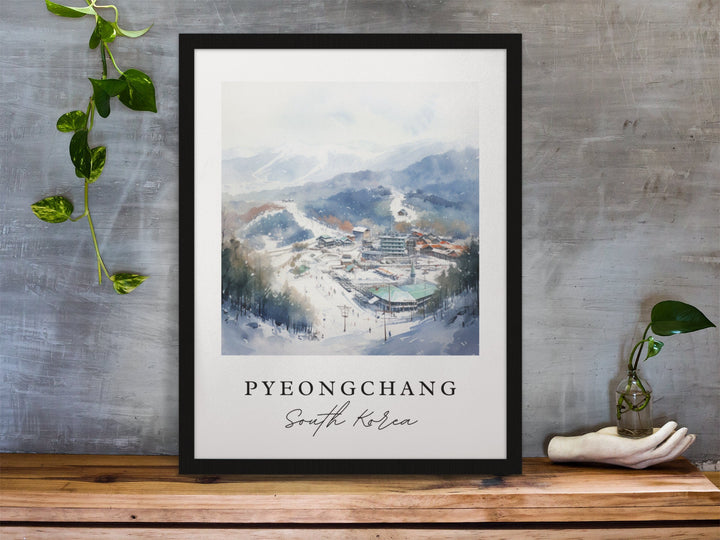 Pyeongchang traditional travel art - South Korea, Pyeongchang poster, Wedding gift, Birthday present, Custom Text, Personalized Gift