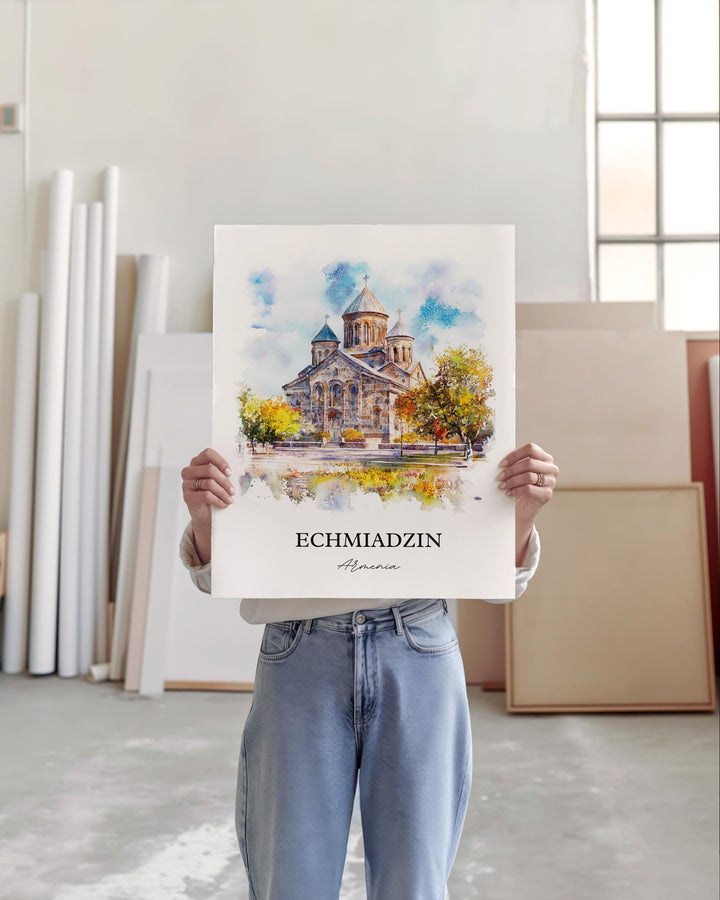 Echmiadzin Wall Art, Vagharshapat Print, Armenia Watercolor Art, Echmiadzin Gift, Travel Print, Travel Poster, Housewarming Gift