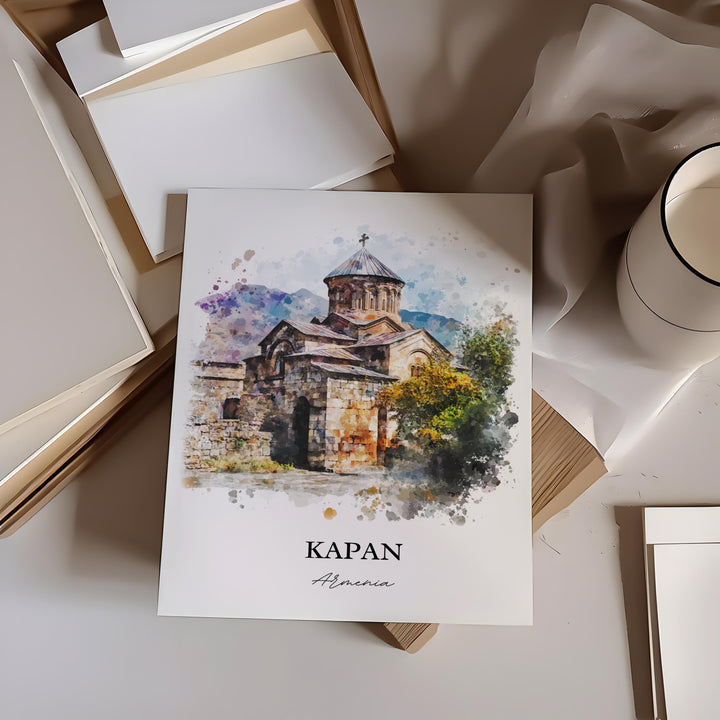 Kapan Armenia Wall Art, Syunik Province Print, Armenia Watercolor Art, Kapan Armenia Gift, Travel Print, Travel Poster, Housewarming Gift