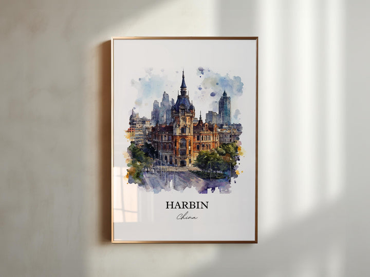 Harbin China Wall Art, Heilongjiang Province Print, China Watercolor Art, Harbin China Gift, Travel Print, Travel Poster, Housewarming Gift