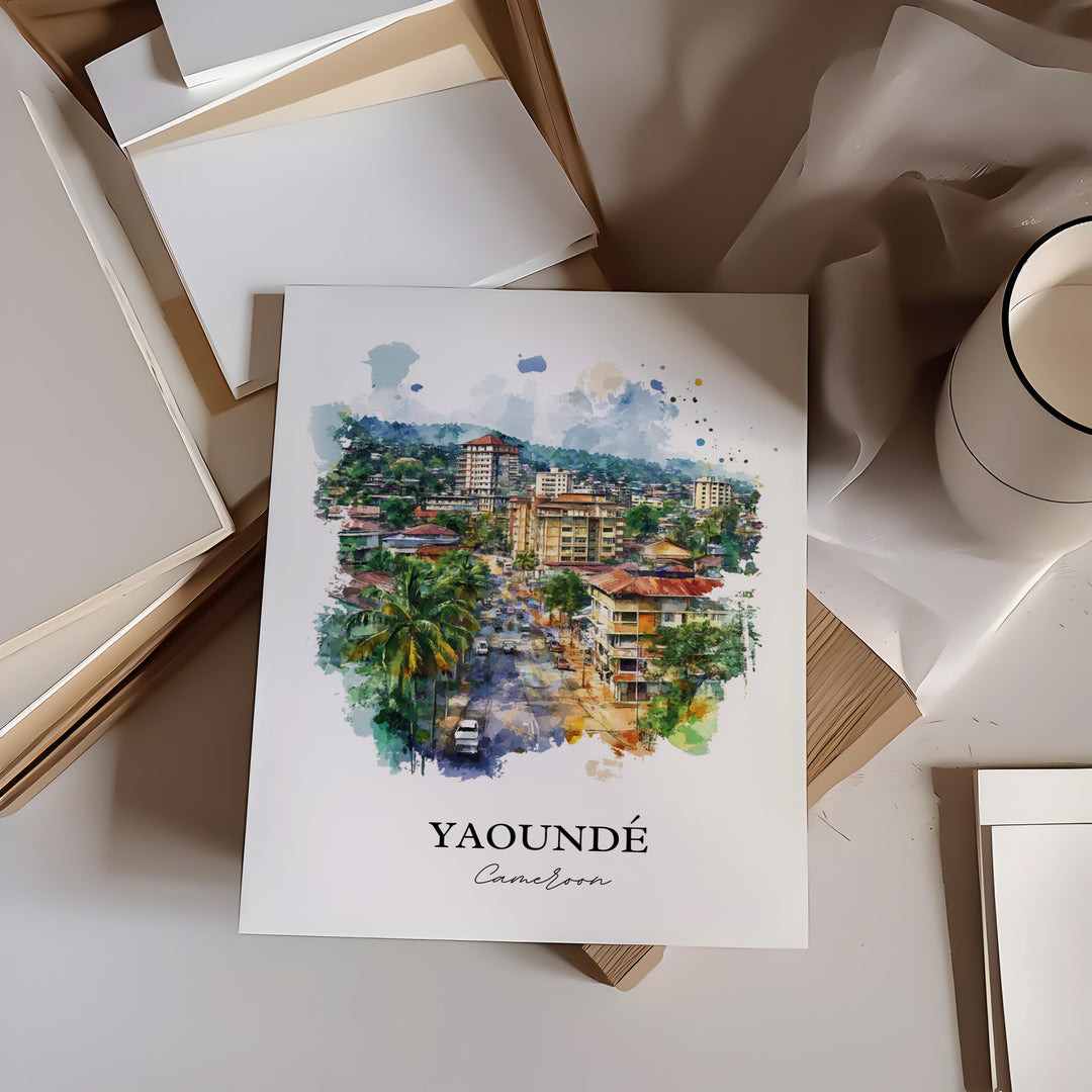 Yaoundé Wall Art, Cameroon Print, Cameroon Watercolor Art, Yaoundé Gift, Travel Print, Travel Poster, Housewarming Gift
