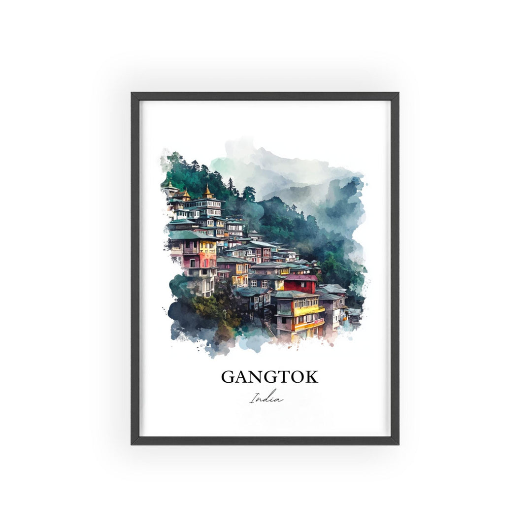 Gangtok Wall Art, Sikkim Print, India Watercolor Art, Gangtok India Gift, Travel Print, Travel Poster, Housewarming Gift