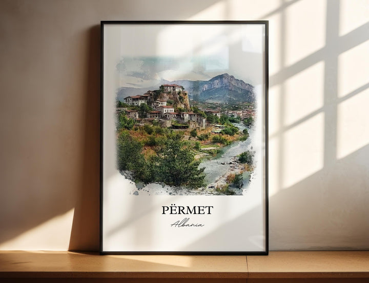 Përmet Albania Wall Art, Gjirokastër County Print, Albania Watercolor Art, Përmet Gift, Travel Print, Travel Poster, Housewarming Gift
