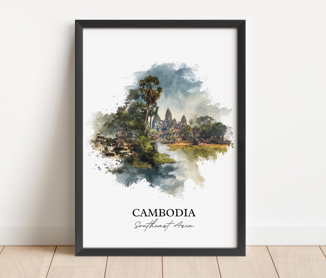 Cambodia Wall Art, Cambodia Print, Cambodia Watercolor Art, Cambodia Country Gift, Travel Print, Travel Poster, Housewarming Gift