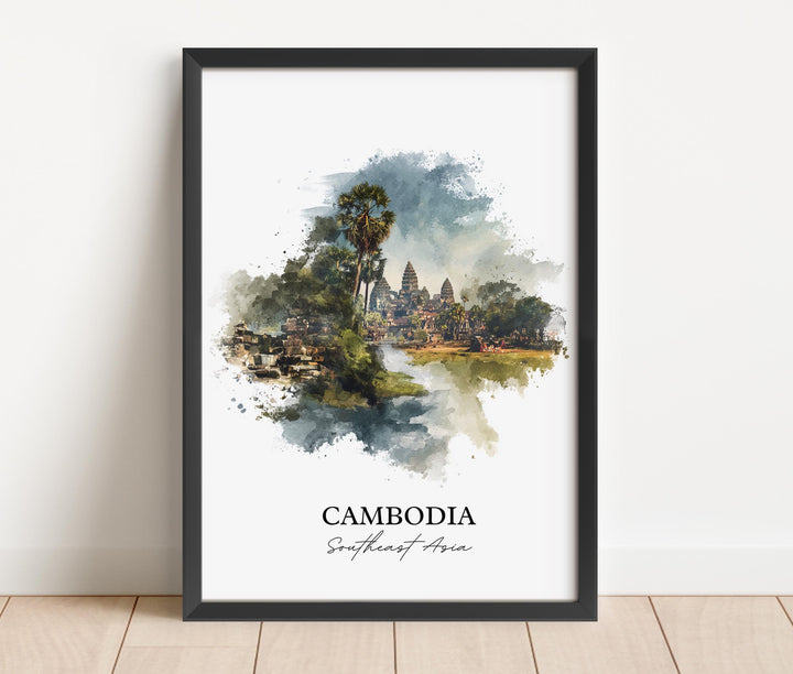 Cambodia Wall Art, Cambodia Print, Cambodia Watercolor Art, Cambodia Country Gift, Travel Print, Travel Poster, Housewarming Gift