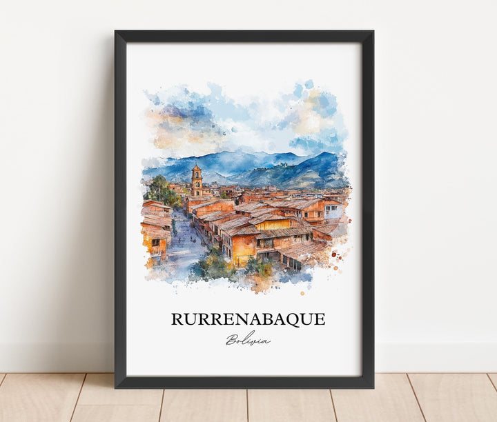 Rurrenabaque Wall Art, Beni River Print, Bolivia Watercolor Art, Rurrenabaque Bolivia Gift, Travel Print, Travel Poster, Housewarming Gift