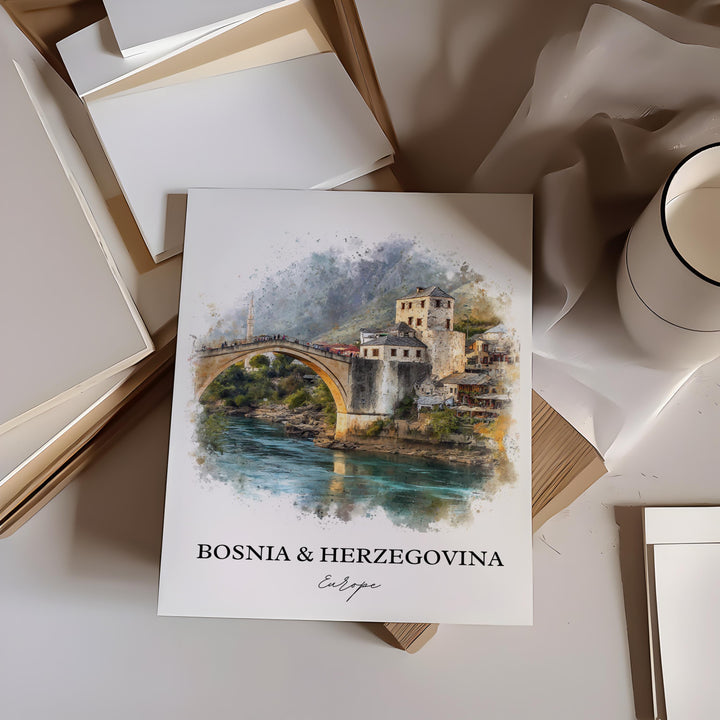 Bosnia + Herzegovina Wall Art, Bosnia Print, Europe Artwork, Bosnia + Herzegovina Gift, Travel Print, Travel Poster, Housewarming Gift