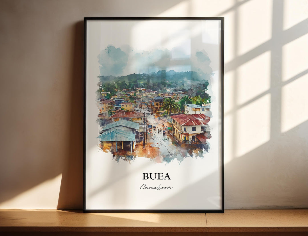 Buea Wall Art, Cameroon Print, Cameroon Watercolor Art, Buea Cameroon Gift, Travel Print, Travel Poster, Housewarming Gift
