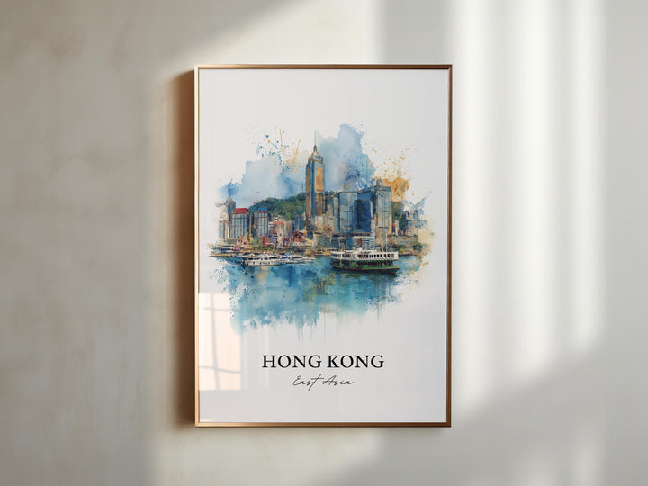Hong Kong Wall Art, Hong Kong Skyline Print, China Watercolor Art, Hong Kong Gift, Travel Print, Travel Poster, Housewarming Gift