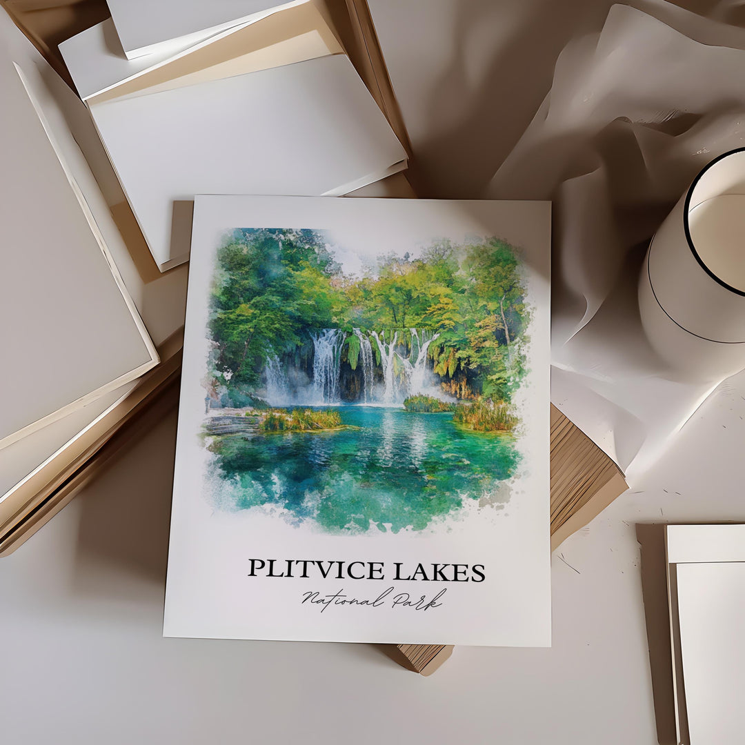 Plitvice Lakes Wall Art, Croatia Print, Croatia Watercolor Art, Plitvice Lakes Gift, Travel Print, Travel Poster, Housewarming Gift