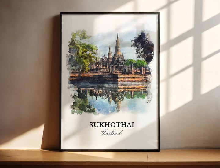 Sukhothai Wall Art, Thani Print, Thailand Watercolor Art, Sukhothai Gift, Travel Print, Travel Poster, Housewarming Gift
