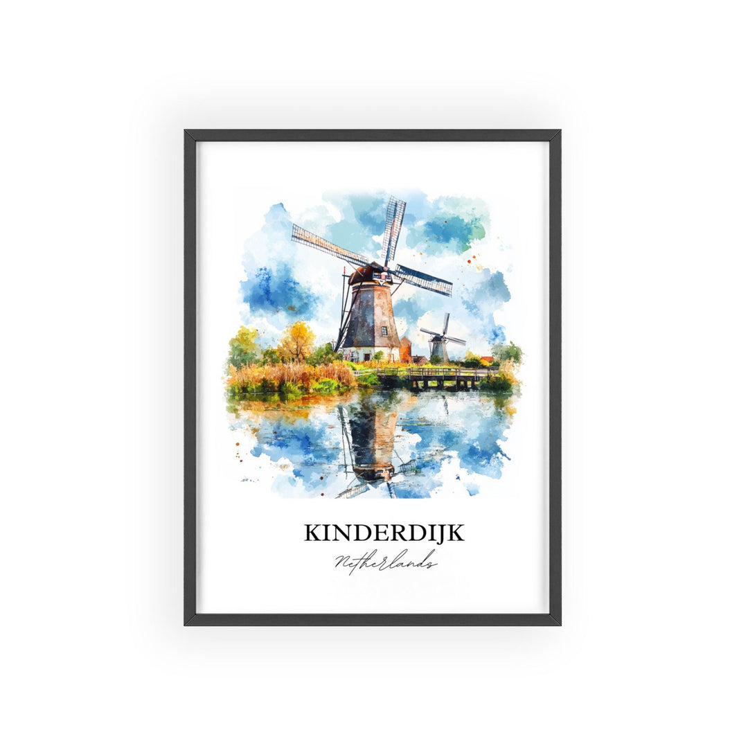 Kinderdijk Wall Art, South Holland Print, Netherlands Watercolor Art, Kinderdijk Gift, Travel Print, Travel Poster, Housewarming Gift
