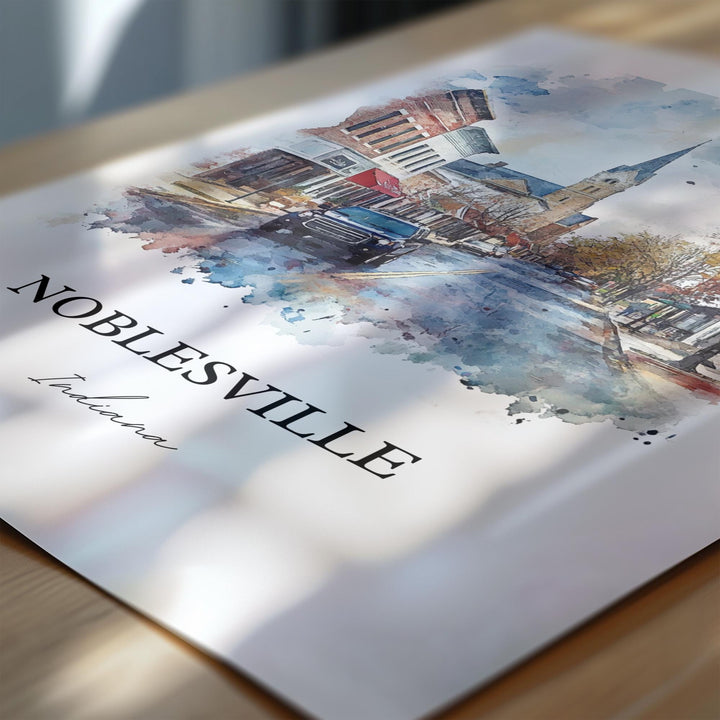 Noblesville IN Wall Art, Hamilton County Print, Indianapolis Watercolor, Noblesville Gift, Travel Print, Travel Poster, Housewarming Gift