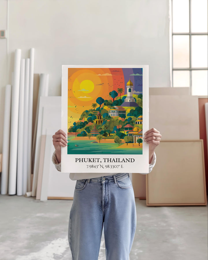 Phuket Art, Phuket Retro Travel Art, Phuket Thailand Home Decor, Thailand Gift, China Travel Art, Travel Prints, Housewarming Gift