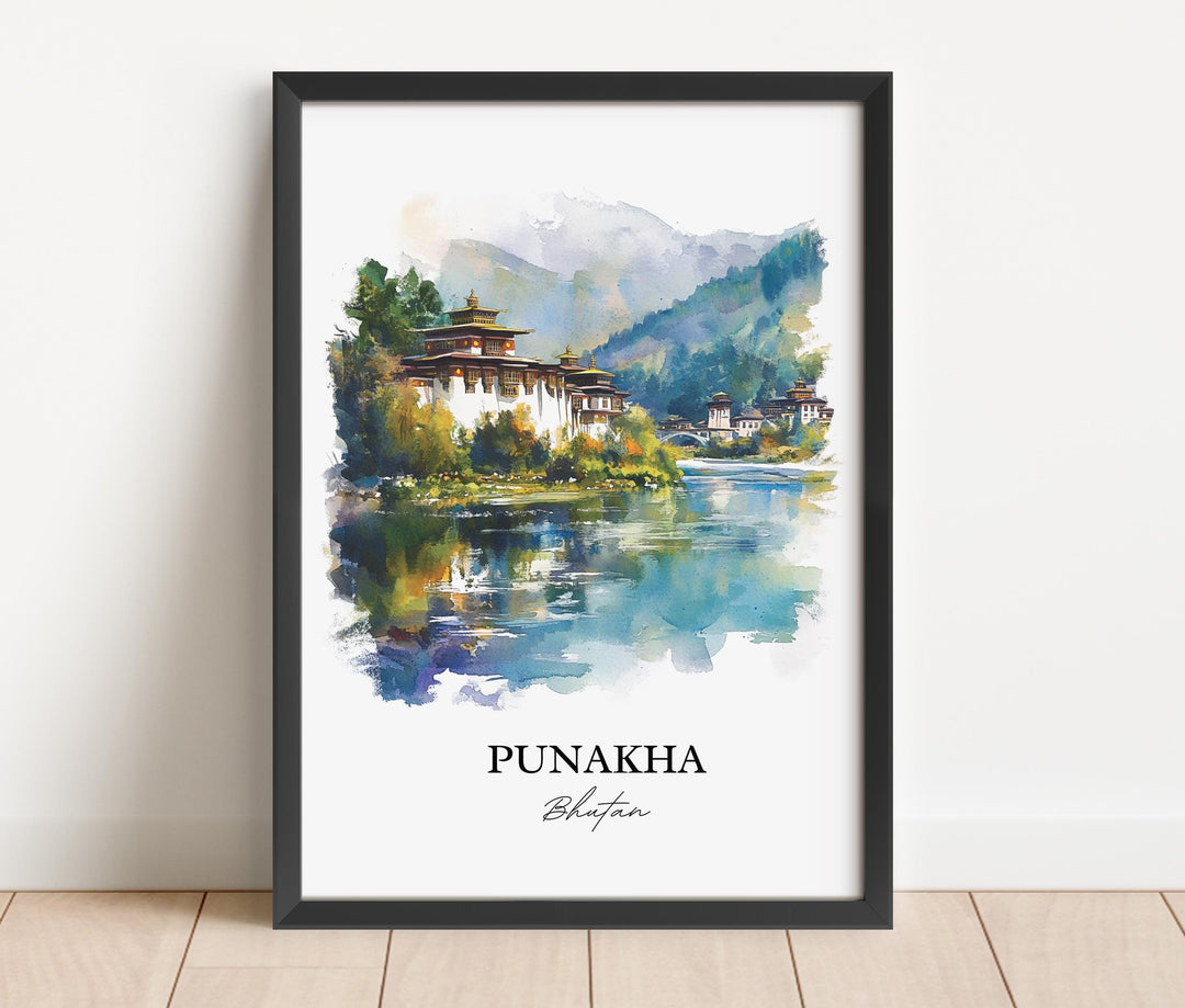 Punakha Wall Art, Punakha Dzong Print, Bhutan Watercolor Art, Punakha Gift, Travel Print, Travel Poster, Housewarming Gift