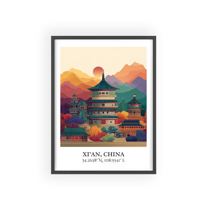 Xi'an China Art, Xi'an China Retro Travel Art, Xi'an Home Decor, Xi'an China Gift, China Travel Art, Travel Prints, Housewarming Gift