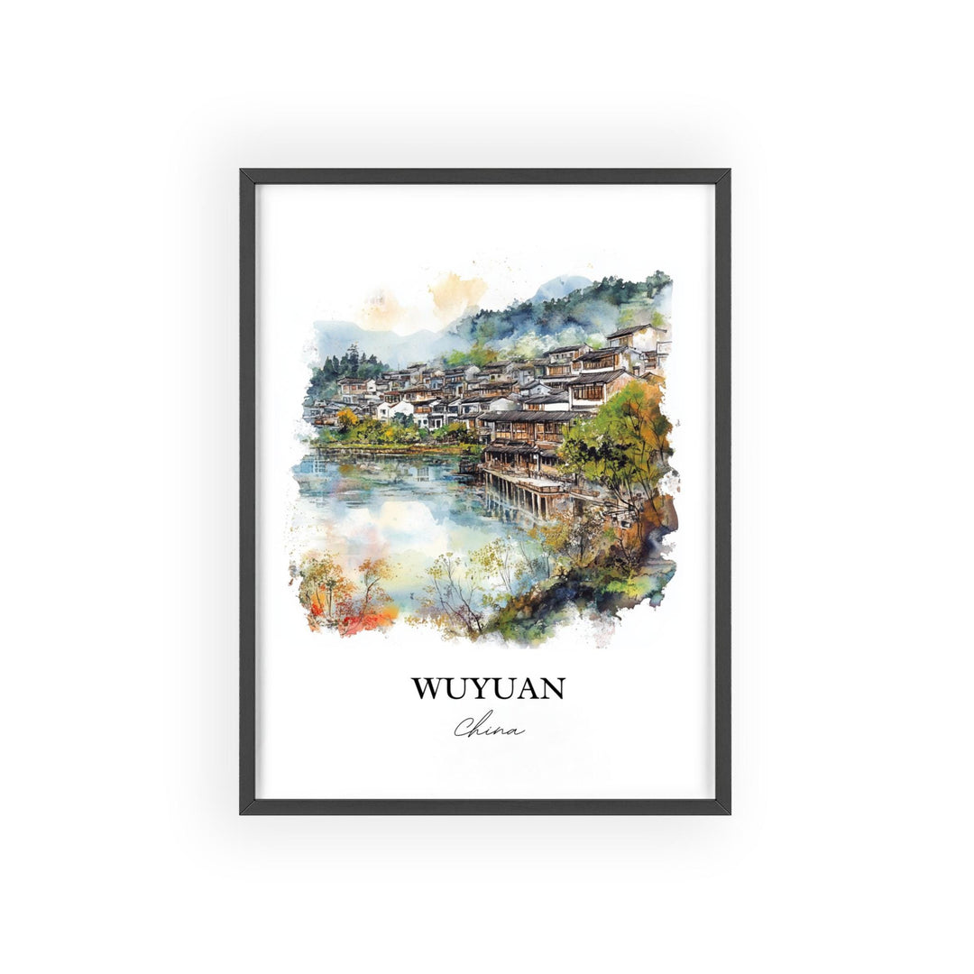 Wuyuan Wall Art, Wuyuan China Print, China Watercolor Art, Jiangxi Province Gift, Travel Print, Travel Poster, Housewarming Gift