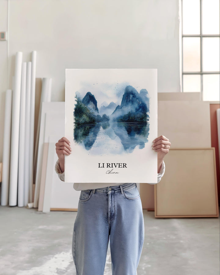 Li River Wall Art, Guangxi China Print, China Watercolor Art, Li River China Gift, Travel Print, Travel Poster, Housewarming Gift