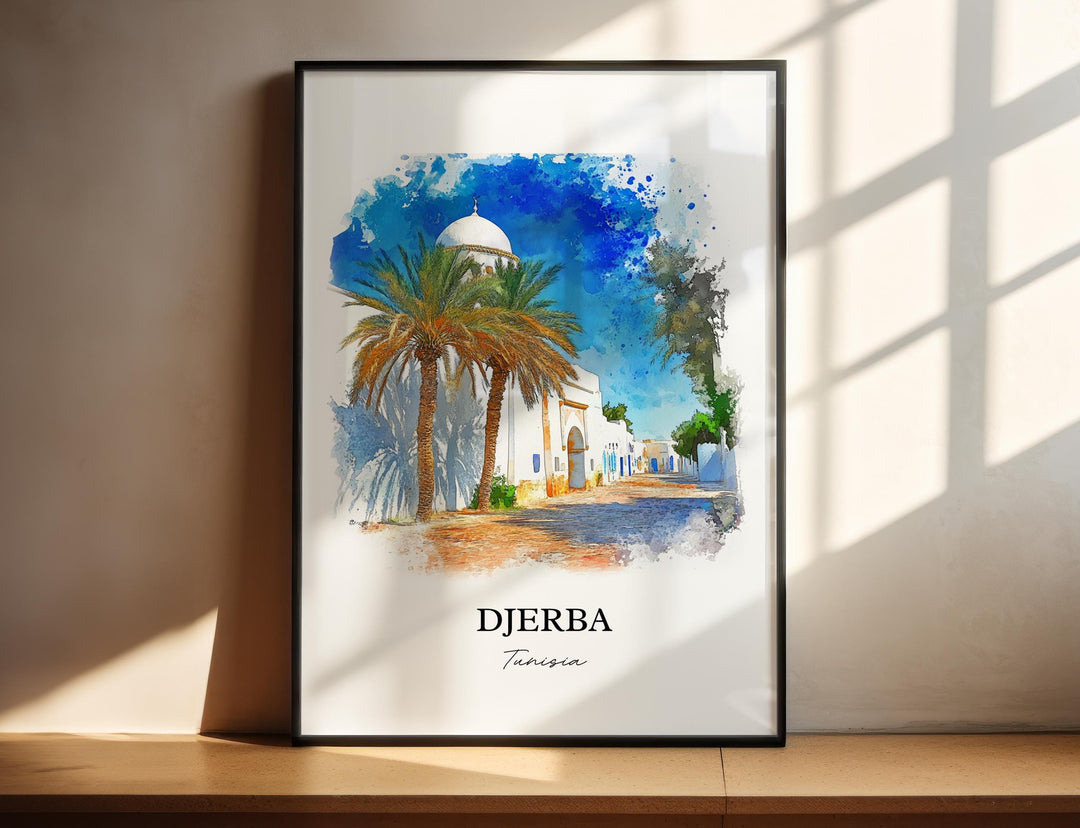 Djerba Wall Art, Jerba Tunisia Print, Tunisia Watercolor Art, Djerba Tunisia Gift, Travel Print, Travel Poster, Housewarming Gift