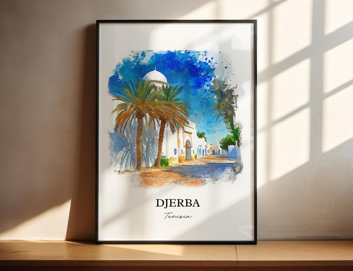 Djerba Wall Art, Jerba Tunisia Print, Tunisia Watercolor Art, Djerba Tunisia Gift, Travel Print, Travel Poster, Housewarming Gift