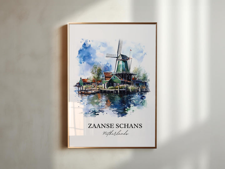 Zaanse Schans Wall Art, Zaandam Print, Netherlands Watercolor Art, Zaanse Schans Gift, Travel Print, Travel Poster, Housewarming Gift