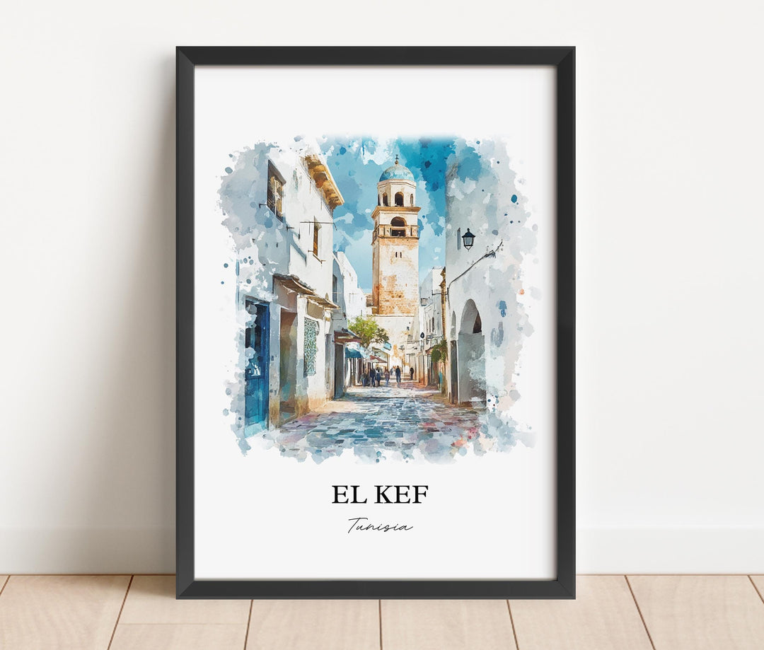 El Kef Tunisia Wall Art, Tunis Print, Tunisia Watercolor Art, El Kef Tunisia Gift, Travel Print, Travel Poster, Housewarming Gift