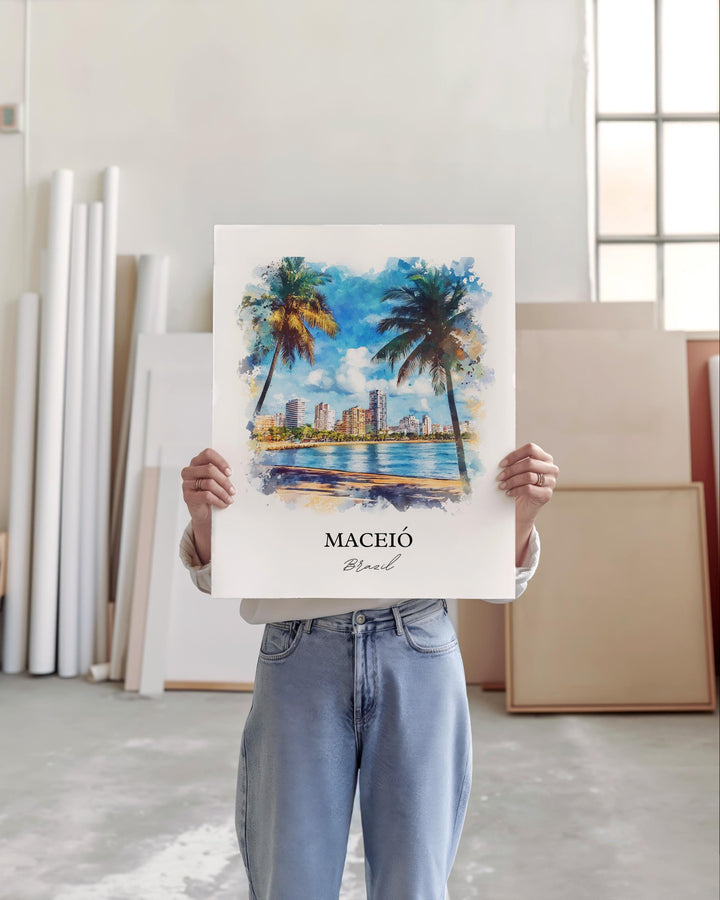 Maceió Wall Art, Brazil Print, Brazil Watercolor Art, Maceió Brazil Gift, Travel Print, Travel Poster, Housewarming Gift