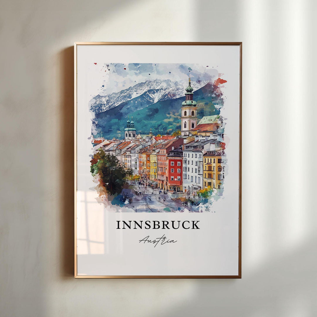 Innsbruck Wall Art, Innsbruck Austria Print, Innsbruck Watercolor Art, Innsbruck Gift, Travel Print, Travel Poster, Housewarming Gift