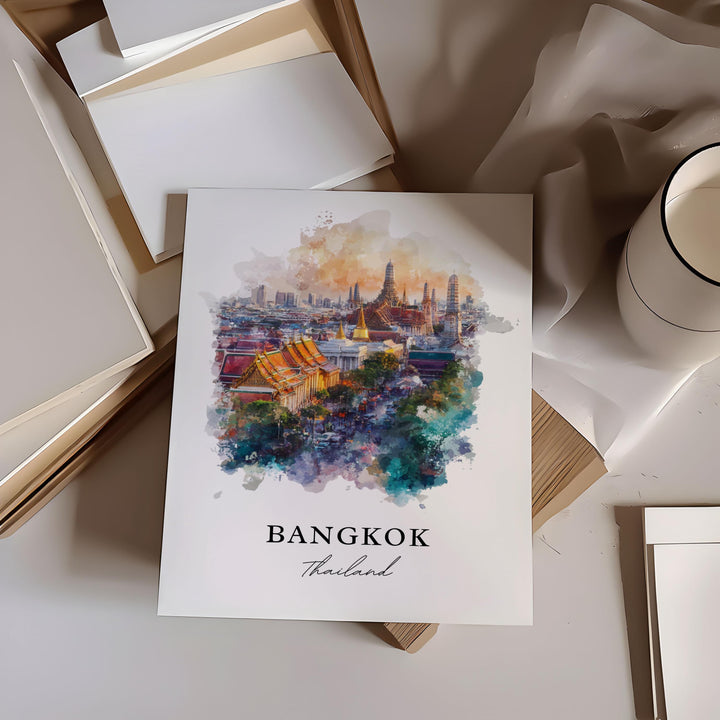 Bangkok Wall Art, Bangkok Thailand Print, Bangkok Watercolor Art, Bangkok Thailand Gift, Travel Print, Travel Poster, Housewarming Gift