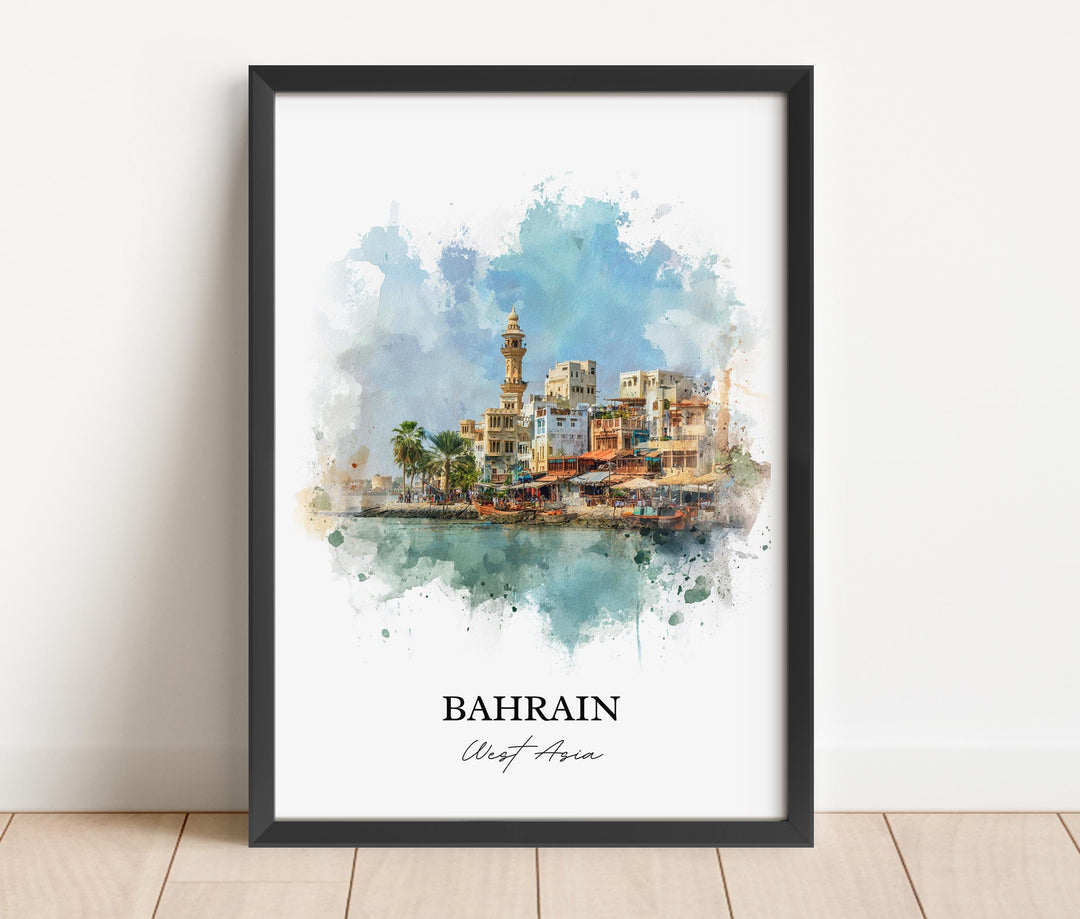 Bahrain Wall Art, Bahrain Print, Bahrain Watercolor Art, Bahrain Gift, Travel Print, Travel Poster, Housewarming Gift
