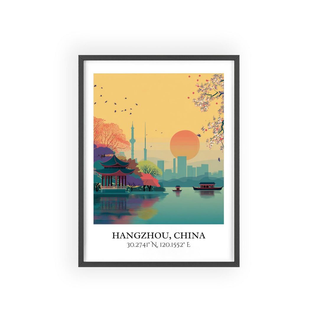 Hangzhou Art, Hangzhou Retro Travel Art, Hangzhou China Home Decor, Hangzhou Gift, China Travel Art, Travel Prints, Housewarming Gift