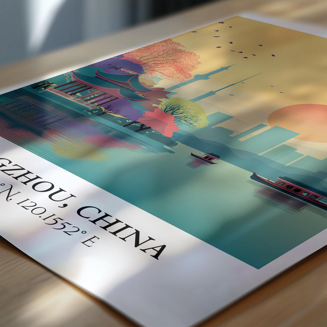 Hangzhou Art, Hangzhou Retro Travel Art, Hangzhou China Home Decor, Hangzhou Gift, China Travel Art, Travel Prints, Housewarming Gift