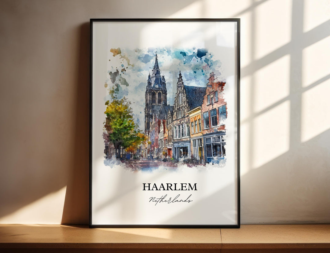 Haarlem Wall Art, North Holland Print, Netherlands Watercolor Art, Haarlem Netherlands Gift, Travel Print, Travel Poster, Housewarming Gift