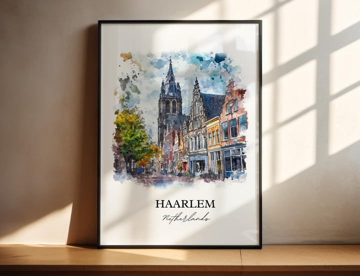 Haarlem Wall Art, North Holland Print, Netherlands Watercolor Art, Haarlem Netherlands Gift, Travel Print, Travel Poster, Housewarming Gift
