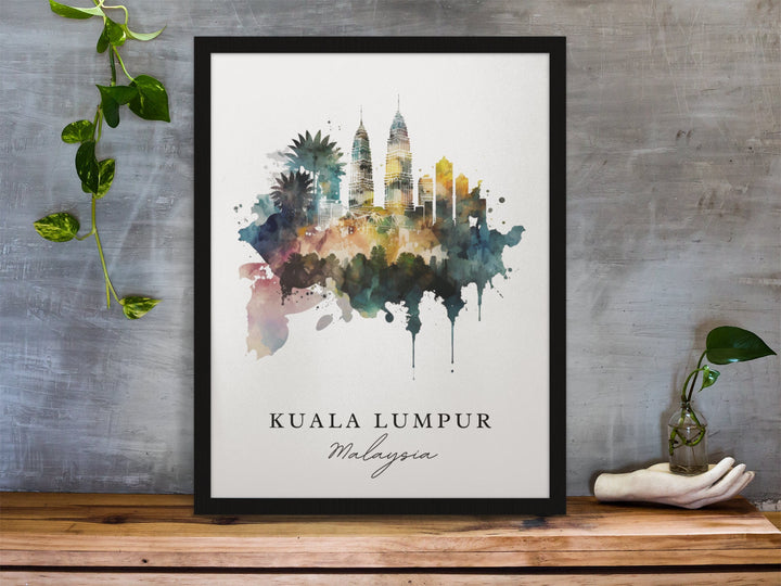 Kuala Lumpur traditional travel art - Malaysia, Kuala Lumpur poster, Wedding gift, Birthday present, Custom Text, Personalized Gift