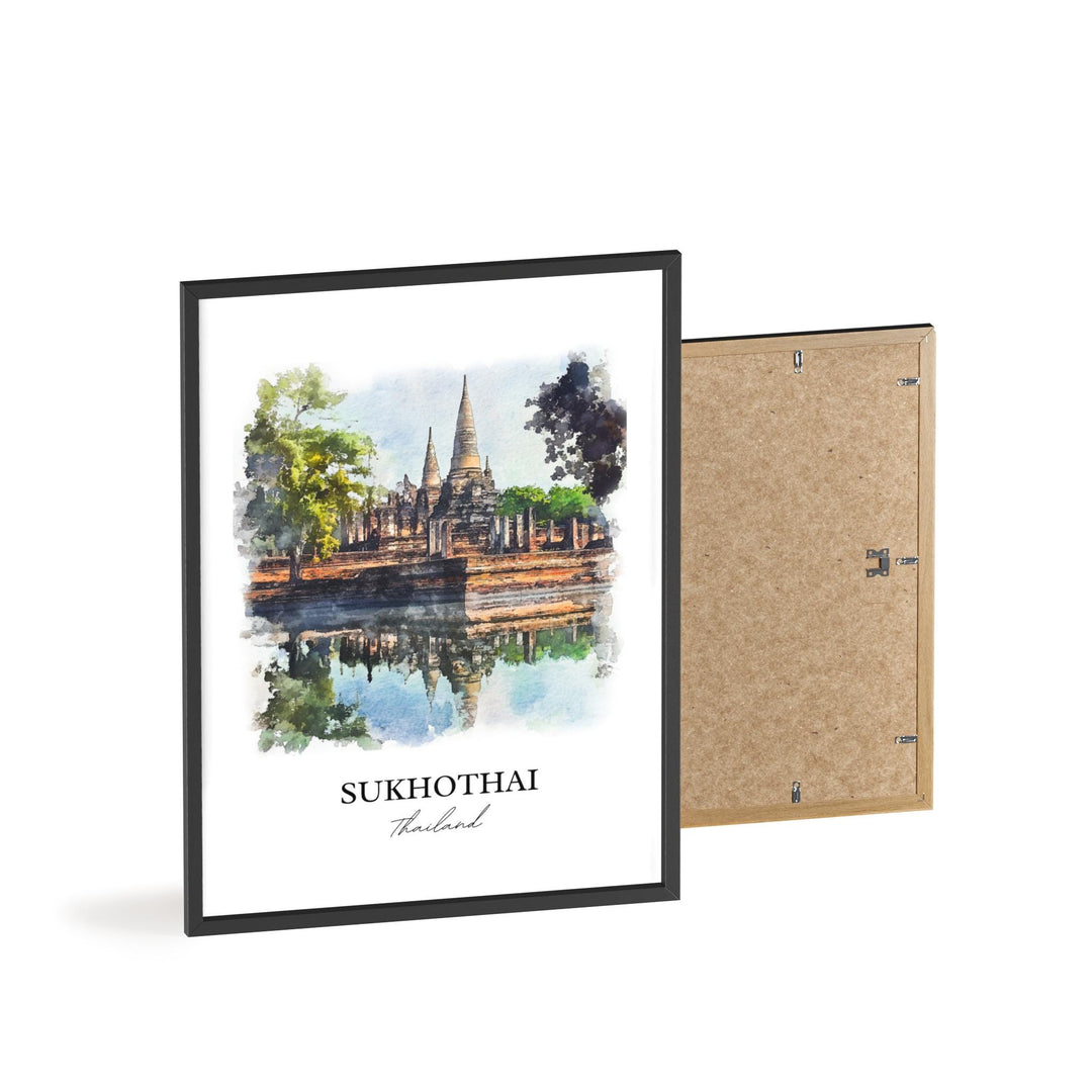 Sukhothai Wall Art, Thani Print, Thailand Watercolor Art, Sukhothai Gift, Travel Print, Travel Poster, Housewarming Gift