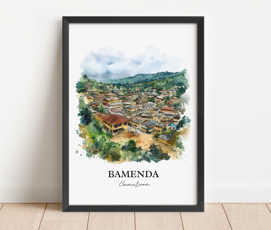 Bamenda Wall Art, Cameroon Print, Cameroon Watercolor Art, Bamenda Cameroon Gift, Travel Print, Travel Poster, Housewarming Gift