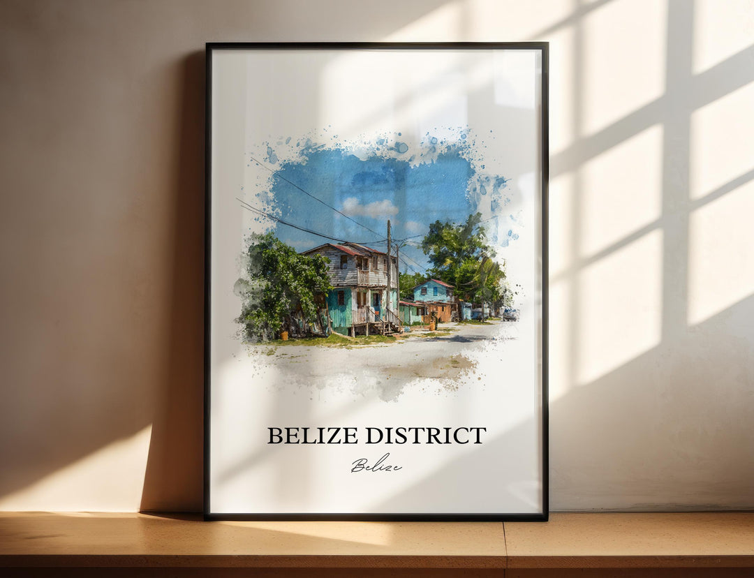 Belize Wall Art, Belize District Print, Belize Watercolor Art, Belize Gift, Belize Travel Print, Travel Poster, Housewarming Gift