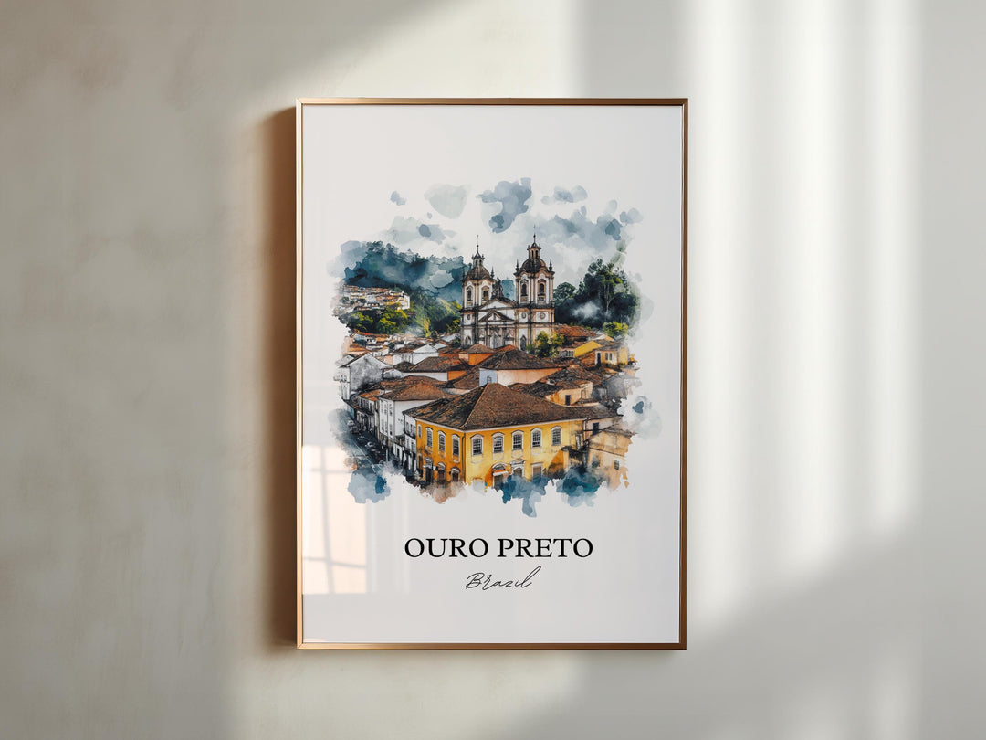 Ouro Preto Wall Art, Ouro Preto Brazil Print, Brazil Watercolor Art, Ouro Preto Gift, Travel Print, Travel Poster, Housewarming Gift