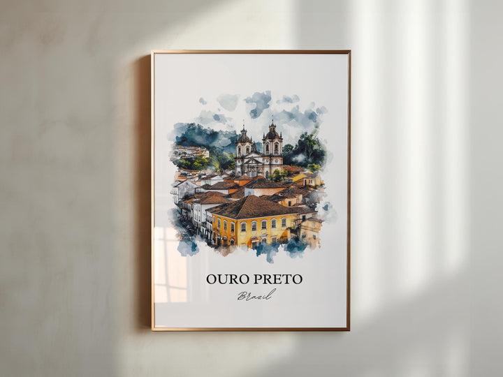 Ouro Preto Wall Art, Ouro Preto Brazil Print, Brazil Watercolor Art, Ouro Preto Gift, Travel Print, Travel Poster, Housewarming Gift