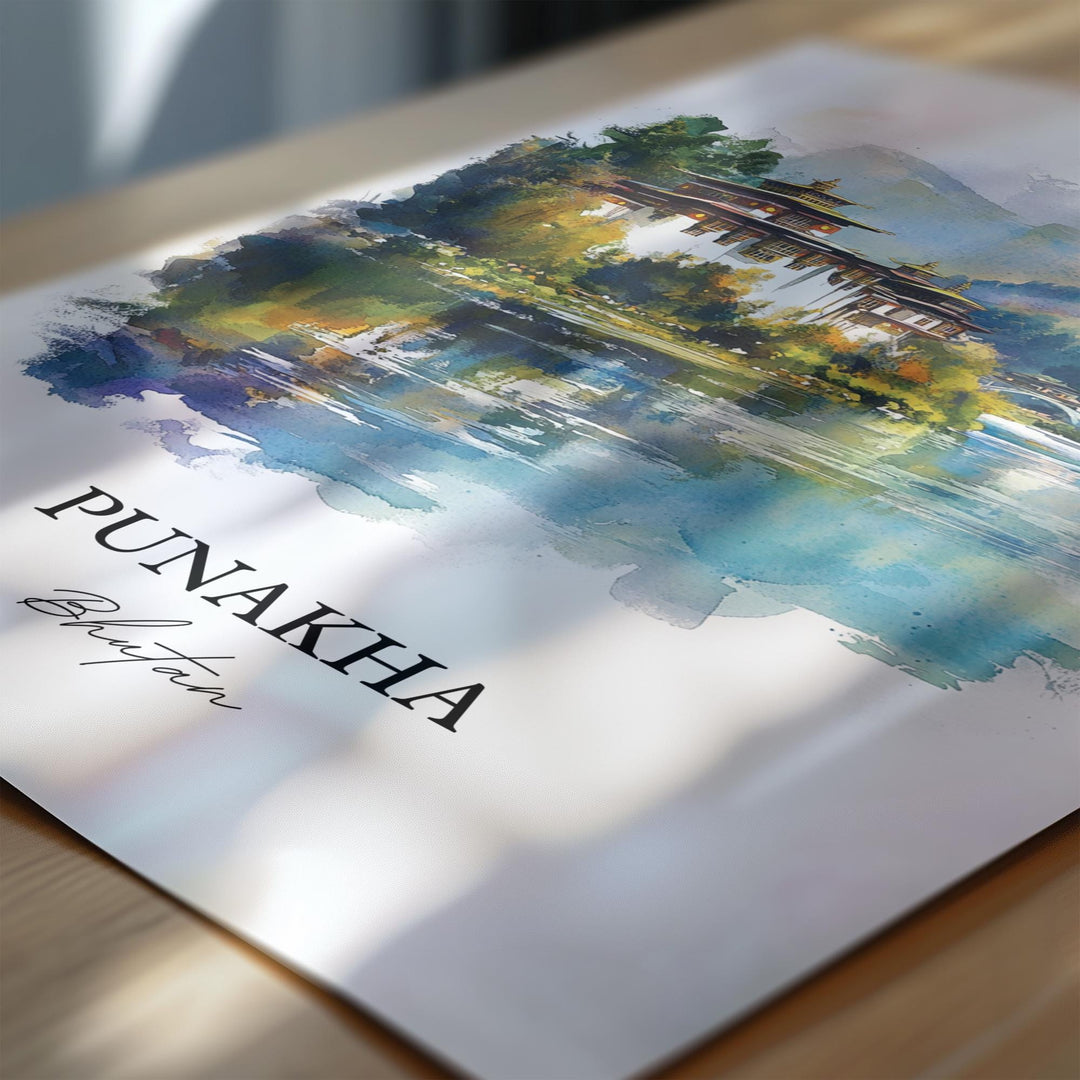 Punakha Wall Art, Punakha Dzong Print, Bhutan Watercolor Art, Punakha Gift, Travel Print, Travel Poster, Housewarming Gift