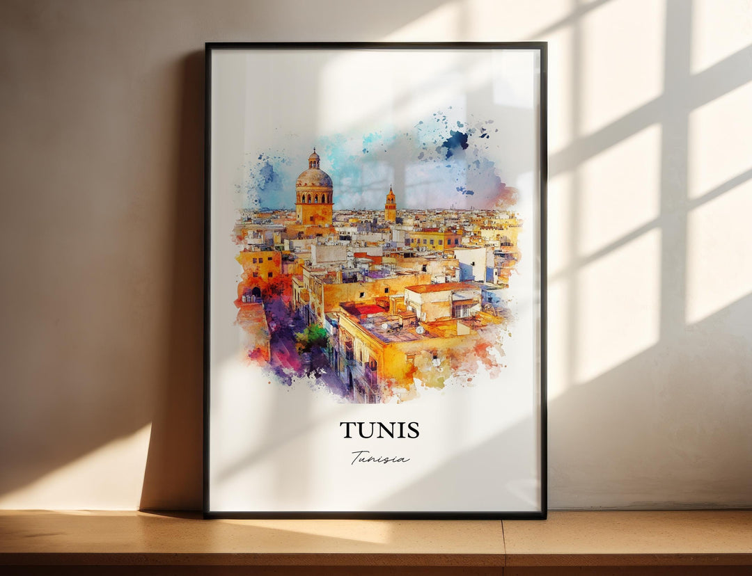 Tunis Wall Art, Tunisia Print, Tunisia Watercolor Art, Tunis Gift, Travel Print, Travel Poster, Housewarming Gift